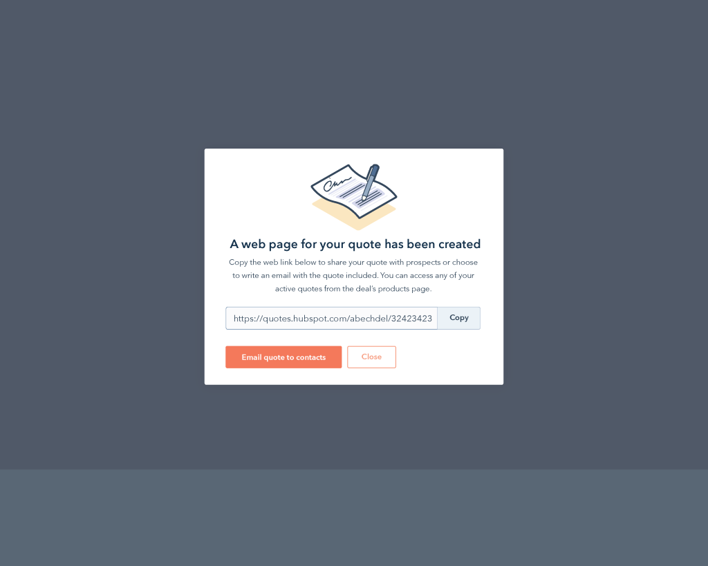 When a quote is completed, users had the flexibility to use the built-in email service we provided, or copy a link for preferred method of contact.