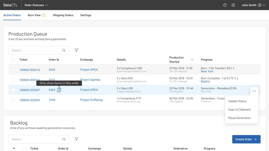 An internal tool that visualized and manage all archive orders.