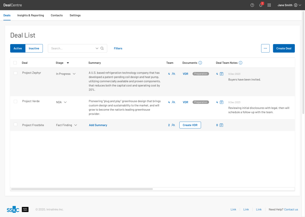 Our initial "hub view" of all the deals, modeled after a familiar tabular layout.